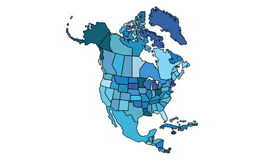 Map of North America, isolated on white background. Vector EPS.10	