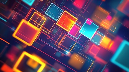 Abstract Neon Squares and Lines Digital Art