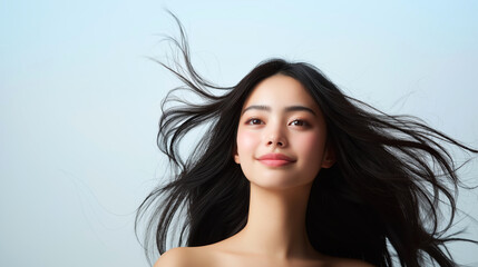 Portrait photography graceful young woman in a calm studio
