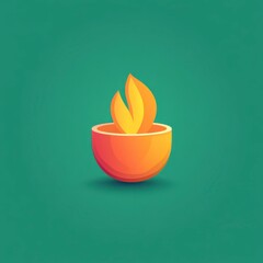 Abstract flame in a bowl, vibrant orange and teal color palette.
