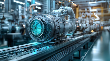 Fototapeta premium Advanced Manufacturing Futuristic Engine Assembly Line