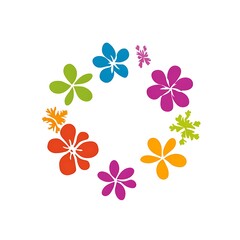 Colorful Floral Circle Design Illustrating Spring Flowers