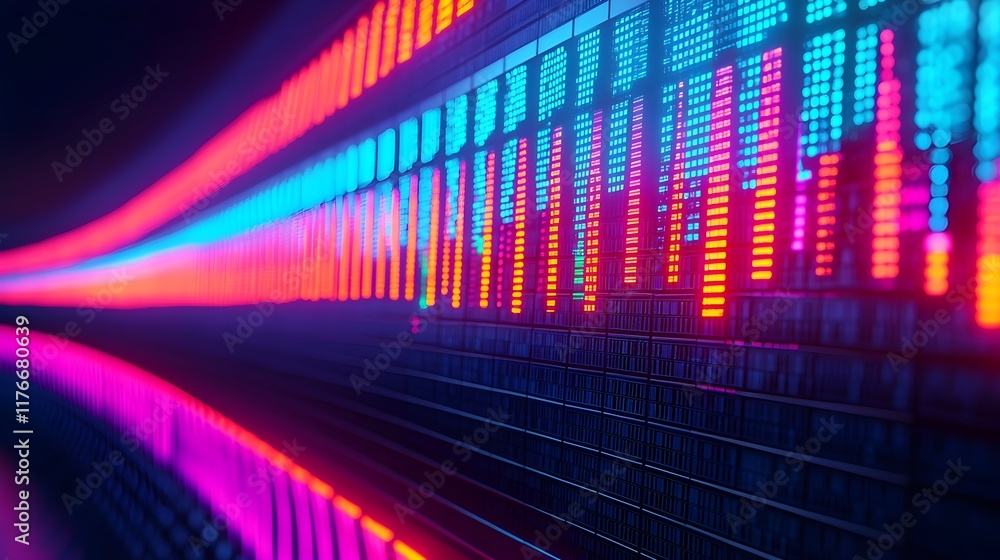 Poster vibrant colorful sound waves display with digital visualizations