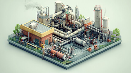 Obraz premium Industrial Complex Isometric View Detailed Model