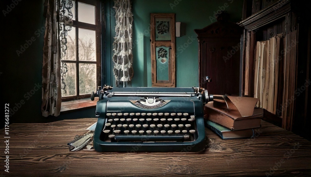 Fototapete generated image. typewriter on the old table in the old room. world typing day