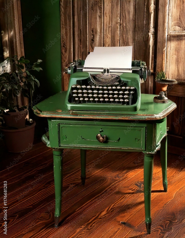 Aufkleber generated image. typewriter on the old table in the old room. world typing day