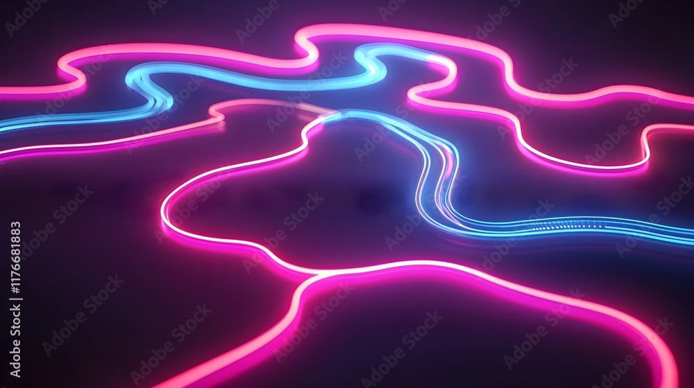Poster vibrant neon light trails creating abstract wave patterns