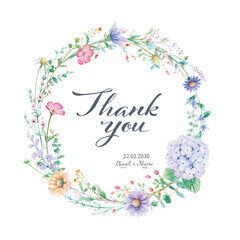 Watercolor floral wreath with vibrant flowers and 
