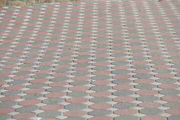 this stock photo showcases an interlock paving pattern, highlighting pavement design and paving texture