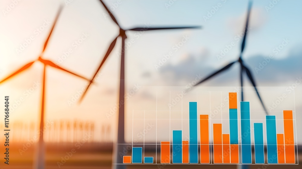 Poster wind power generation statistics with turbines in the background