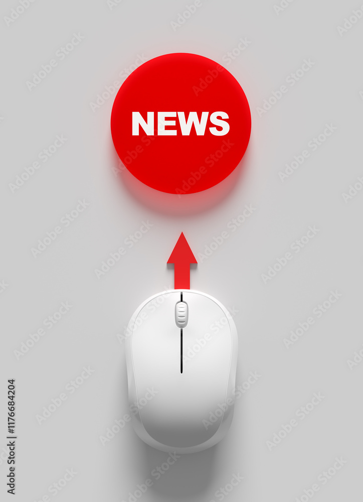 Poster computer mouse clicking news button with up arrow