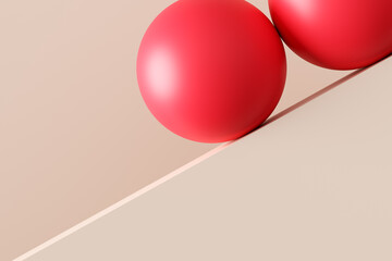 Red sphere balancing on a narrow edge over pastel background