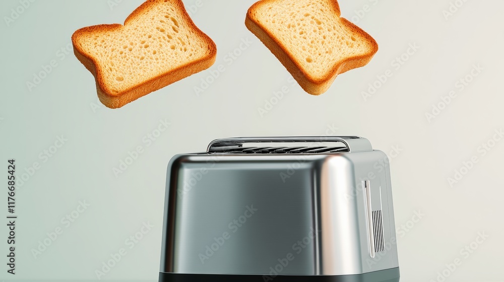 Aufkleber toaster is shown with two slices of toast flying out of it. concept of surprise and excitement, as i