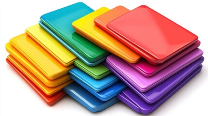 Stack of vibrant colorful glossy squares.