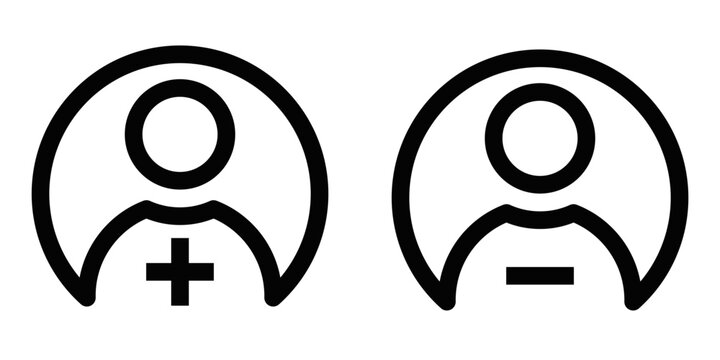 Add or remove user vector icon in outline style. Editable stroke.