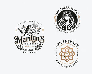 Obraz premium Elegant unique nature with bird combine with goddess feminine woman logo for beauty salon, spa, cosmetic, and skincare brand