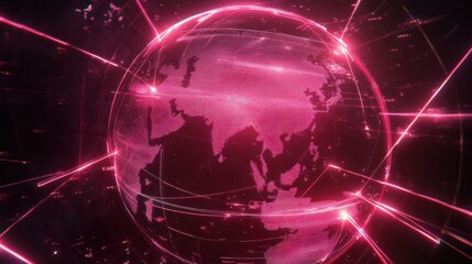 Obraz premium Global Network Connections Digital Earth Visualization Abstract Pink