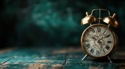 dementia, memory, diagnosis concept. Vintage alarm clock on a wooden surface with a moody background.