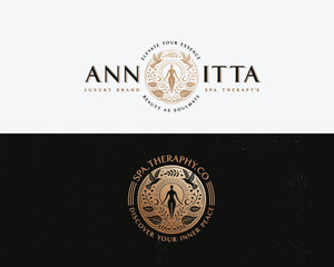 Fototapeta premium Elegant unique nature with bird combine with goddess feminine woman logo for beauty salon, spa, cosmetic, and skincare brand