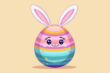 Cute colorful Easter egg with bunny ears and smiling face