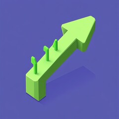 Fototapeta premium A vibrant green 3D arrow pointing upwards, symbolizing growth and progress on a solid blue background.