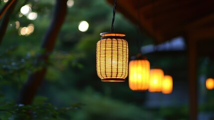 Serene Night in a Japanese Garden: Illuminated Lanterns