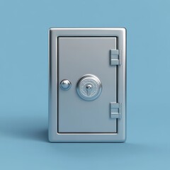 A shiny silver safe against a light blue background, symbolizing security and protection of valuables.
