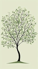 Obraz premium Single tree with green leaves on pale background.