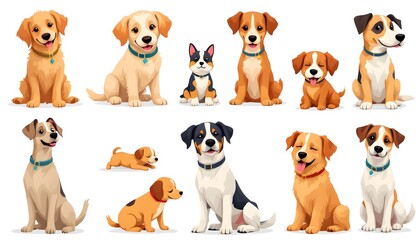 Fototapeta premium Adorable Dog Collection: A Diverse Array of Breeds Captured in Vibrant Art Style