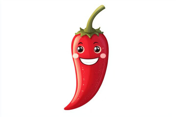 Cute red chili pepper with smiling face and cheerful expression
