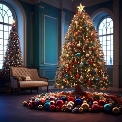 christmas tree with presents lights 