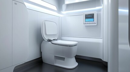 Fototapeta premium Modern white toilet, minimalist bathroom, futuristic design.