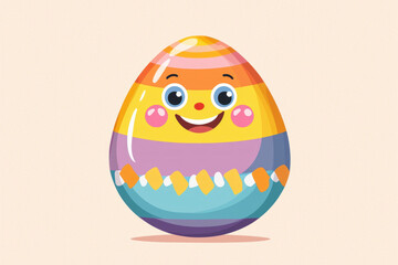 Happy colorful Easter egg with smiling face and vibrant patterns