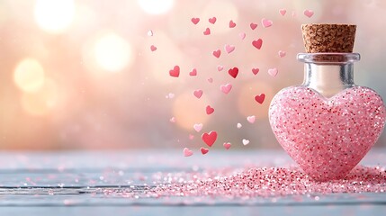 Fototapeta premium Valentine's day love potion romantic setting heart-shaped glitter soft glow whimsical concept