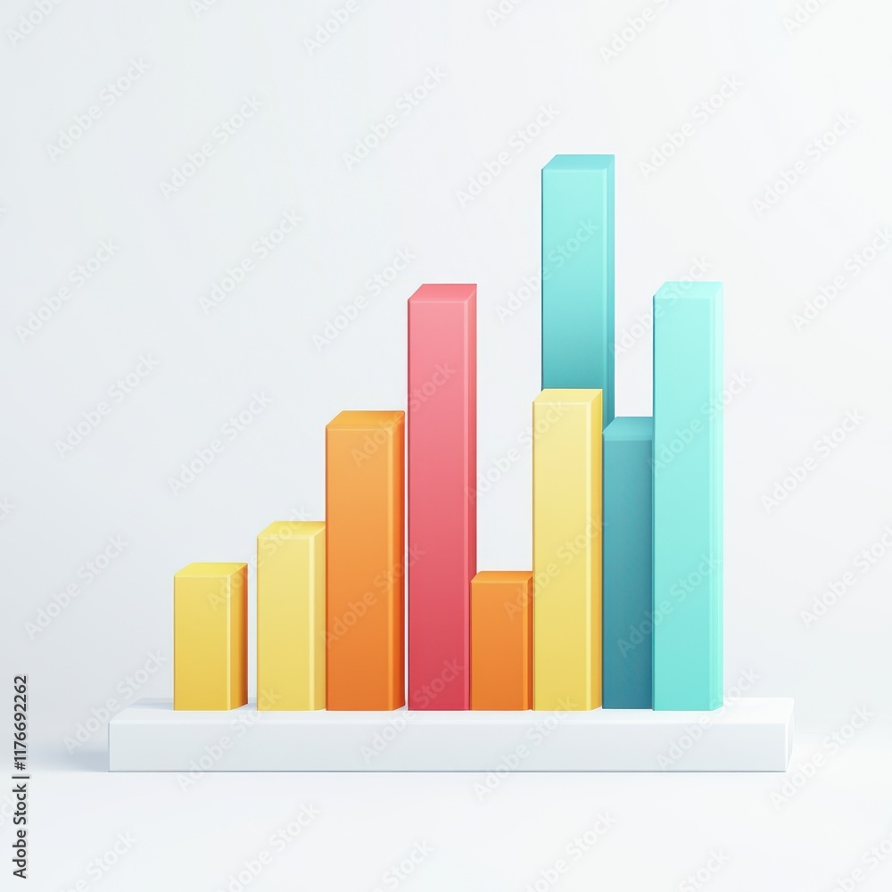 Poster colorful 3d bar graph representing data growth and analysis in a modern design.