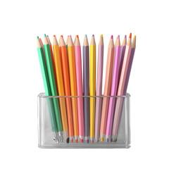 Obraz premium Colorful pencils in clear holder transparent background studio setting creative concept