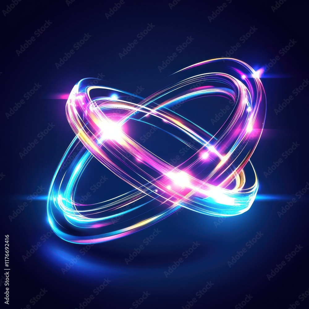 Poster abstract glowing rings in vibrant colors, creating a dynamic energy effect against a dark background