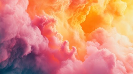 Fototapeta premium Colorful abstract clouds in vibrant hues of orange, pink, and purple, creating a dreamy atmosphere.