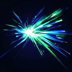 Naklejka premium Abstract blue and green burst of light radiating against a dark background.
