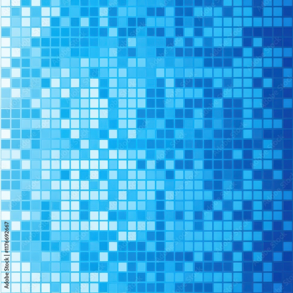 Poster abstract blue mosaic pattern with varying shades, creating a vibrant and dynamic digital art effect.