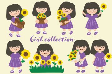 Cute Children with Sunflowers Illustration