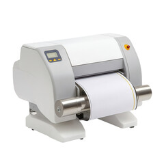 Innovative labeling machine modern workshop product clean environment close-up view transparent background