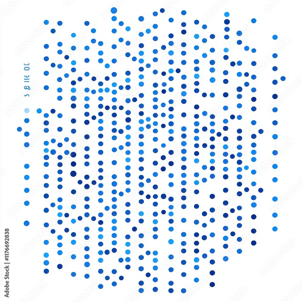Poster abstract blue dot pattern resembling digital data flow.