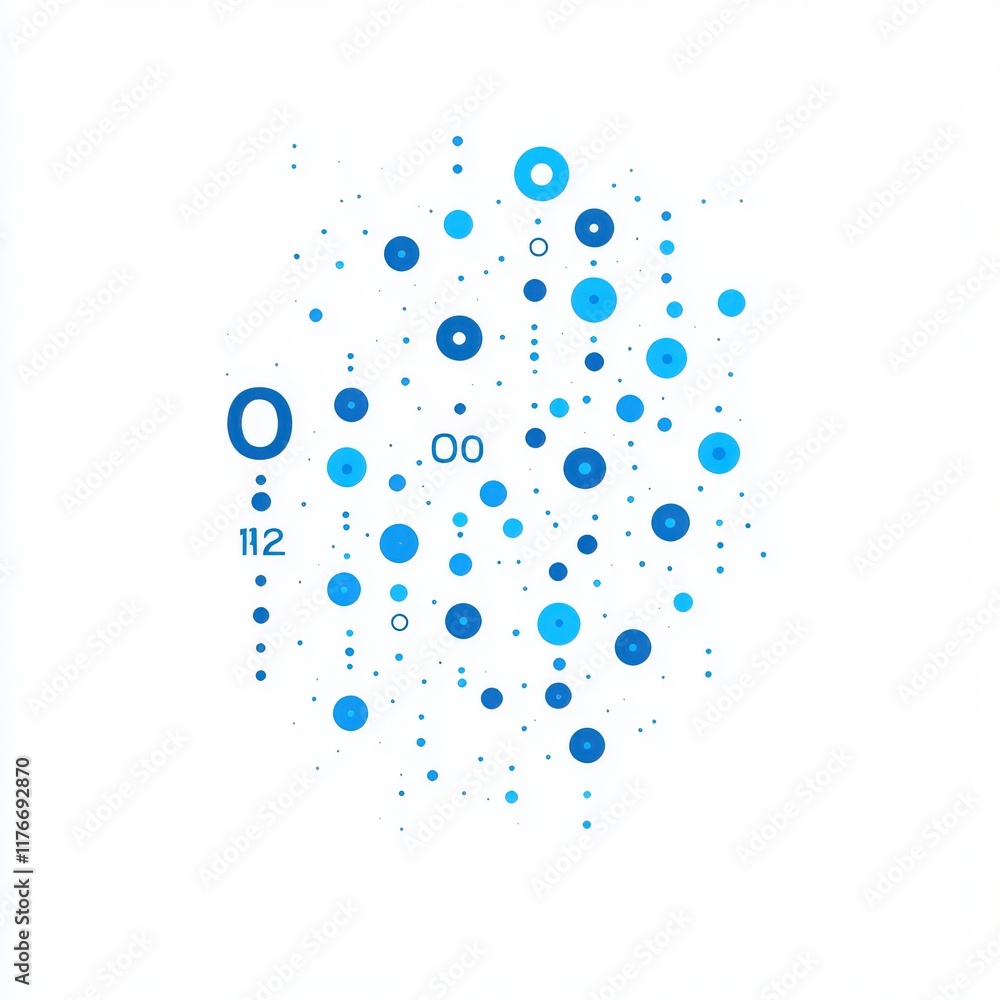 Aufkleber abstract design featuring various blue circles and dots on a white background creating a modern digi