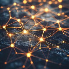 Fototapeta premium Abstract digital network with glowing orange connections against a dark background.