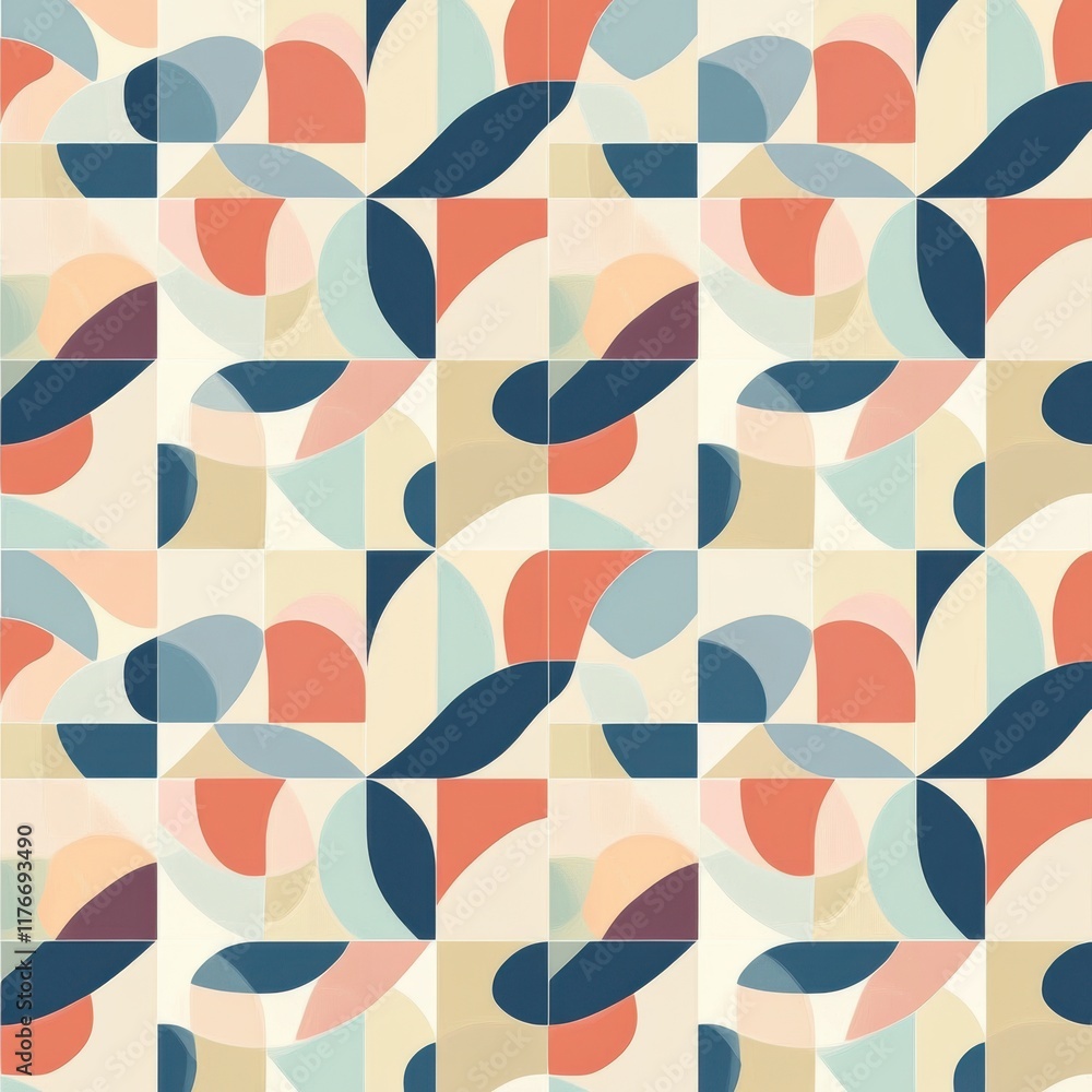 Aufkleber abstract geometric pattern with soft colors in a modern design, featuring curves and shapes