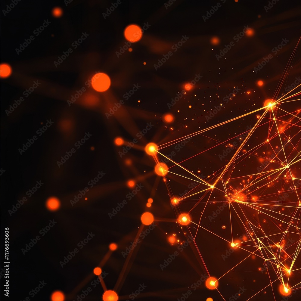 Aufkleber abstract orange and black digital background with glowing nodes and connecting lines.