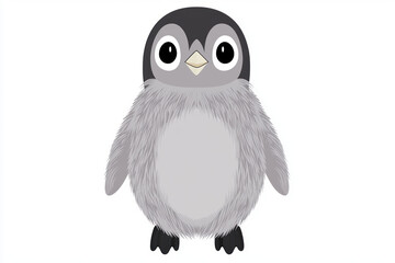 Obraz premium Cute cartoon penguin with fluffy gray feathers and big eyes
