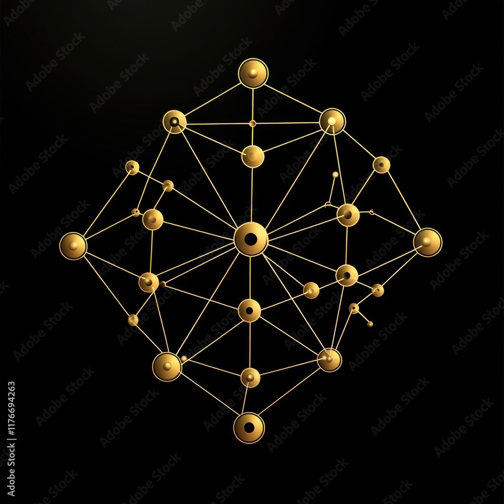 Poster a golden network structure on a black background, symbolizing connection and technology.