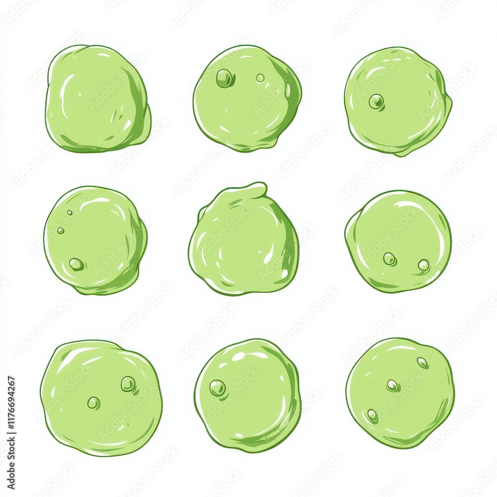 Poster array of vibrant green slime textures showcasing different shapes and bubbles.